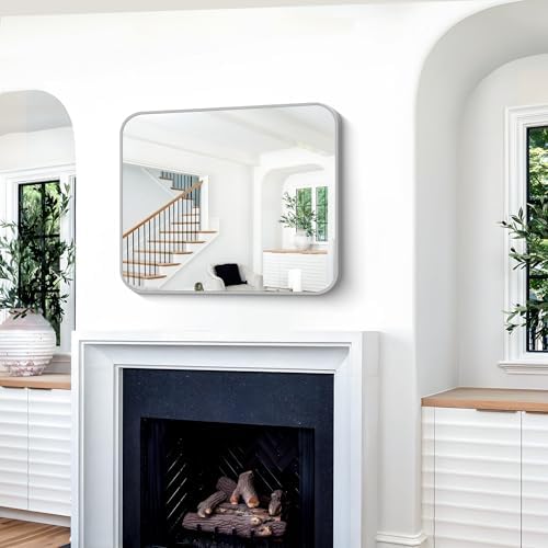 Silver Bathroom Mirror, 30 x 36 Inch Metal Framed Silver Rectangle Mirror - Image 2