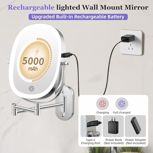 FUNTOUCH 5000mAh Rechargeable Wall Mounted Lighted Makeup Mirror - Image 2