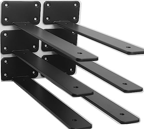 6 Pack - 10 inch Black Hidden L Shelf Bracket Iron Floating Shelf Brackets by MHMYDZ