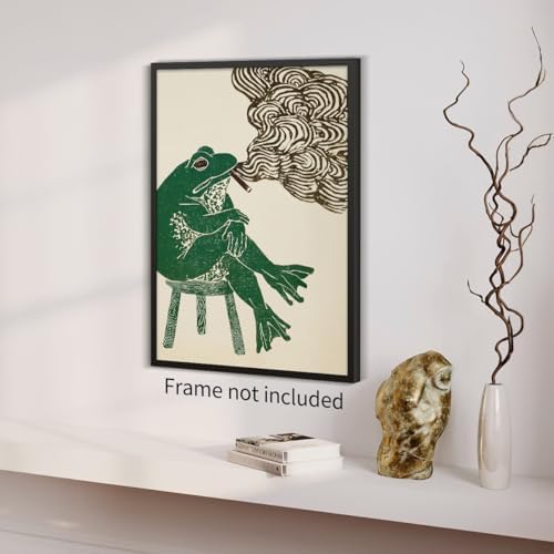 Vintage Japanese Wall Art Funny Frog Smoking a Cigarette Poster Retro Oriental - Image 5