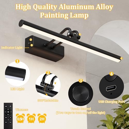 Battery Operated Picture Light for Wall, RF Remote Control - Image 6