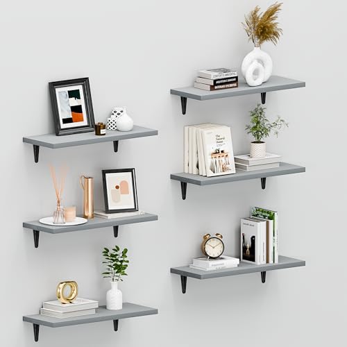 SKYSEN Floating Shelves for Wall Set of 6, 15.7in Wood Wall Shelf for Decor by skysen