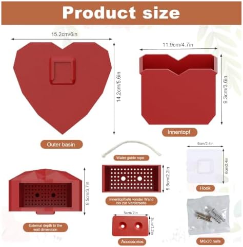 Heart-Shaped Wall Planter, Self-Watering Pot - Image 3