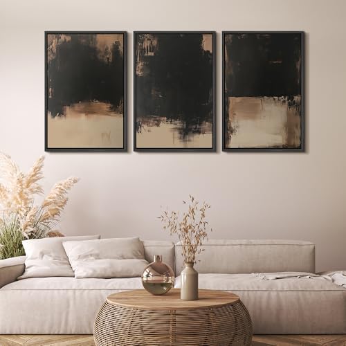 MUDECOR Framed Canvas Print Wall Art Dark Abstract Black and Beige Minimalist - Image 5