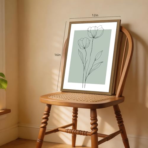 LERVR Wood Framed Minimalist Botanical Wall Art Set of 3, Modern Line Flower - Image 6
