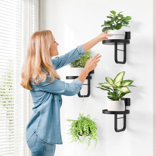 3 Pack Wall Plant Holder for Hanging Planters Indoor Outdoor Black - Image 2