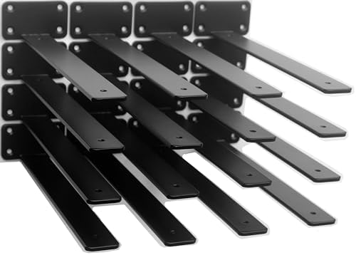16 Pack - 12 inch Black Hidden L Shelf Bracket Iron Floating Shelf Brackets by MHMYDZ