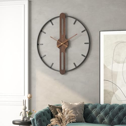 Modern Walnut Dial Wall Clock, Wood Large Wall Clock Decor Metal Frame Silent - Image 6