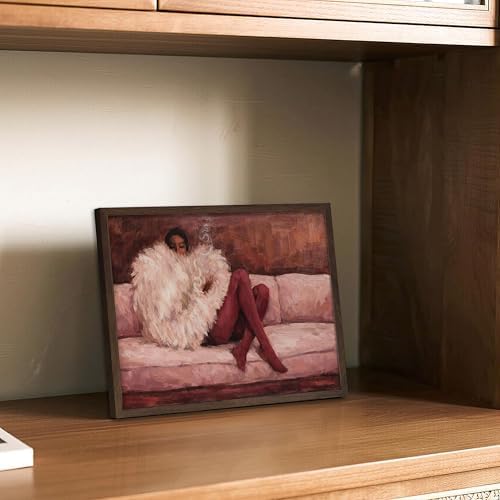 Vintage Framed Impressionist Wall Art, Elegant Woman Lounging on Sofa Canvas - Image 7