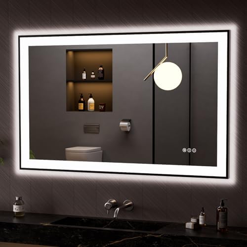 LOAAO 48"X30" LED Bathroom Mirror Black Framed by LOAAO