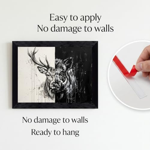 Framed Canvas Wall Art Modern Mixed Media Monochrome Stag and Boar Dualistic - Image 2