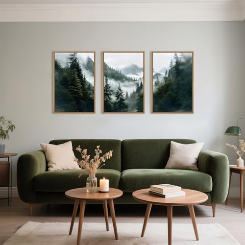 HOURIA Boho Forest Mountain Framed Canvas Wall Art Set-16"x24"x3 - Image 2