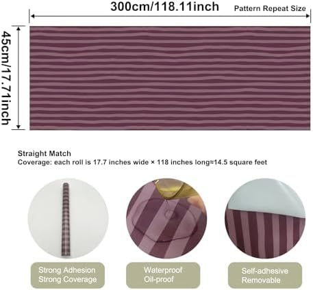 Wine Red Stripe Irregular Wallpaper Vintage Peel and Stick Wallpaper Wall Paper - Image 2