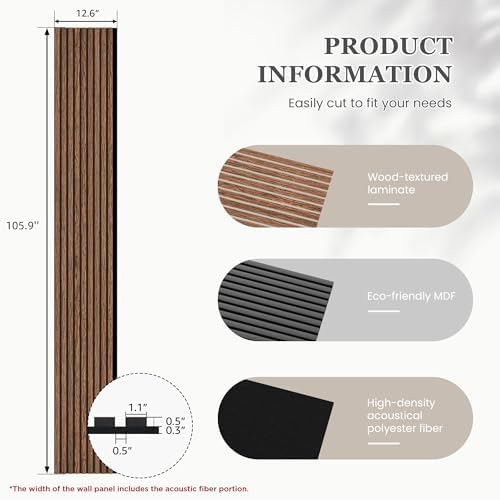 2 Pack 105.9" x 12.6" x 0.8" Acoustic Wall Panels Sound Absorbing, Wood Slat - Image 3