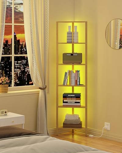 TUTOTAK Corner Shelf with LED Light, 6-Tier Corner Bookshelf - Image 4