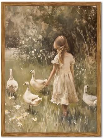 Framed Vintage Wall Art, Rustic Cute Girl by Unknown