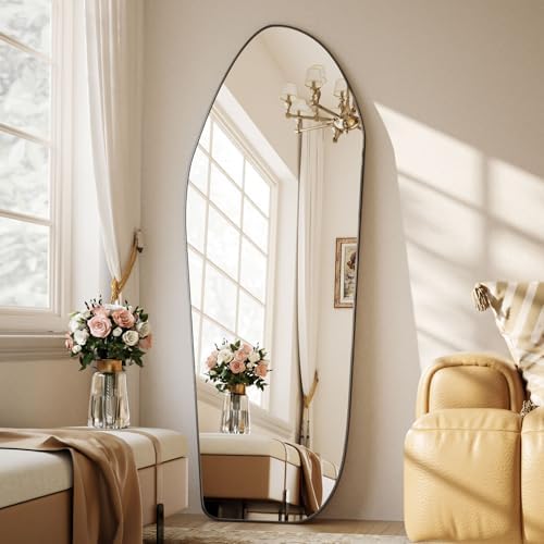 Matte Black 67"X24"Artistic Irregular Mirror Full Length by Unknown