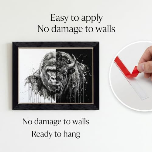 Framed Canvas Wall Art Monochromatic Mixed Media Gorilla and Bison Split View - Image 2