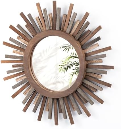 18 Inch Boho Sunburst Mirror, Decorative Rustic Farmhouse Wall Decor by Makelifemorewonderful