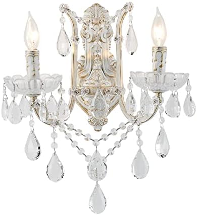 YLONG-ZS French Country Crystal Wall Sconce, 2-Light Distressed White Gold by YILONG-ZS