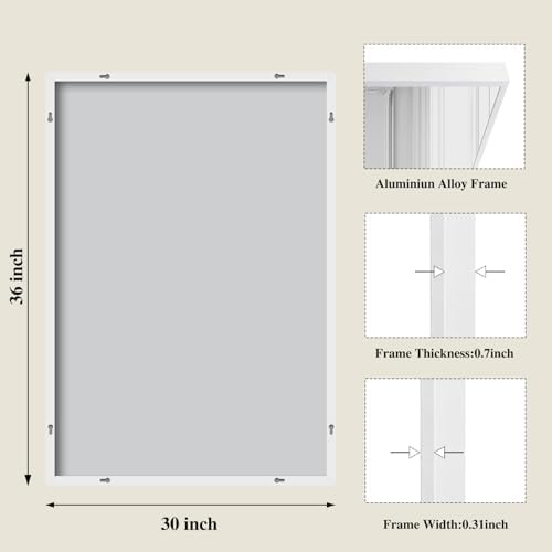 Koonmi White Rectangle Wall Mirror, 30x36 Inch Bathroom Mirror, Aluminum Frame - Image 2