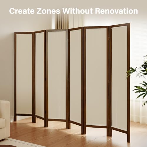 Linen Room Divider Privacy Screen, Foldable Wood Frame Partition Room Dividers - Image 5
