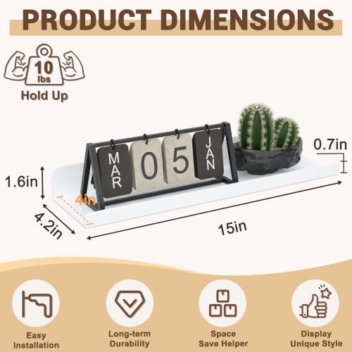 Qukaka 15" Floating Shelves for Wall, 3 Pack Pure White Display Ledges - Image 3
