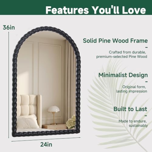36"x24" Arched Solid Wood Farmhouse Decorative Wall Mirror - Image 2