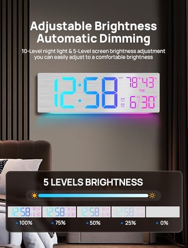 MASHI 18.5" Large Digital Wall Clock, 9 RGB Color Display - Image 5