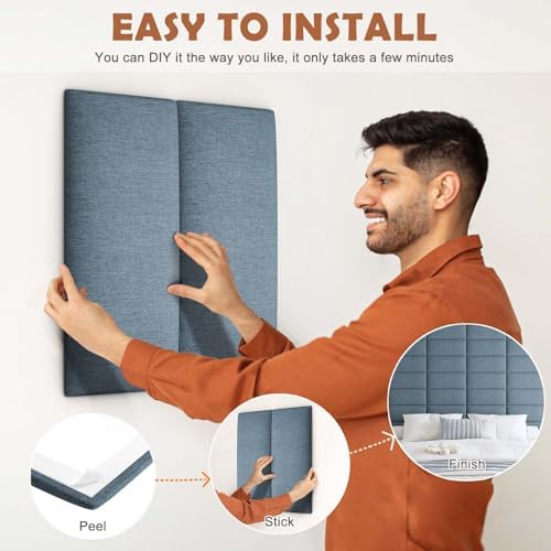 IFNOW Wall Mounted Headboard, Peel and Stick Panels, Dusty Blue - Image 4