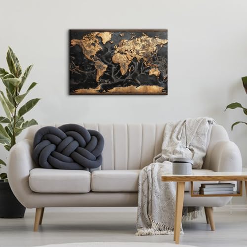 Abstract World Map Canvas Wall Art Black and Gold Wall Decor - Image 6