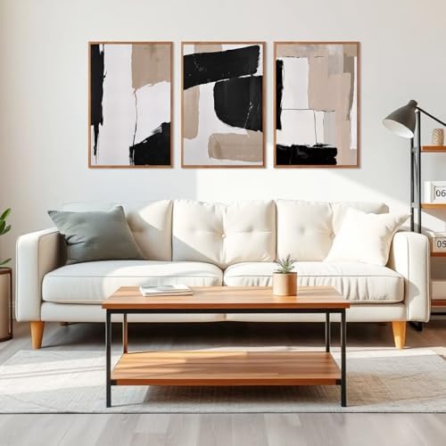 HLNIUC Large Abstract Neutral Framed Canvas Wall Art, Minimalist Textured Block - Image 4