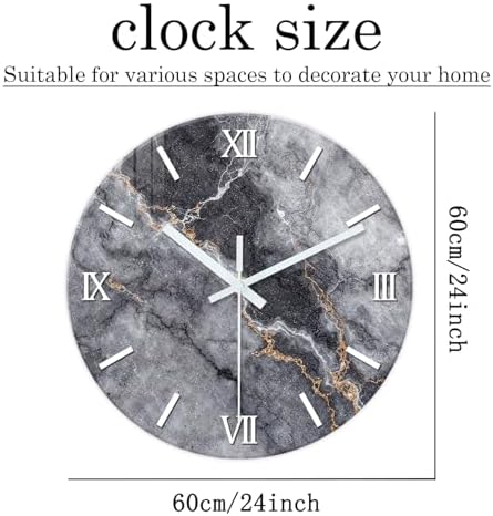 Large Grey Marble Wall Clock 24 Inch Silent Non Ticking - Image 6