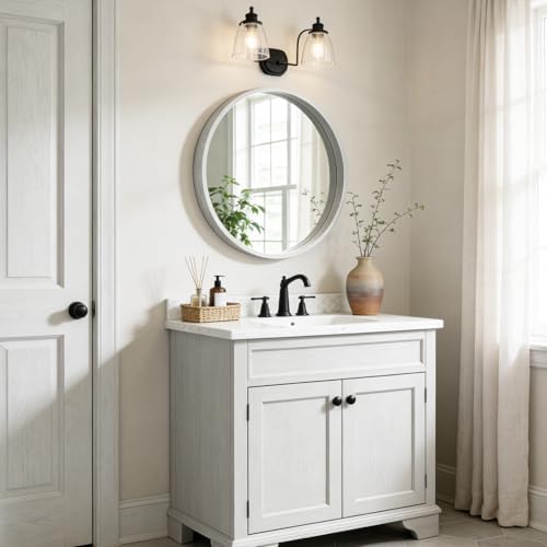 WallBeyond 28 Inch Round Wood Mirror, Large Circle Wooden Frame Wall Mirror - Image 2