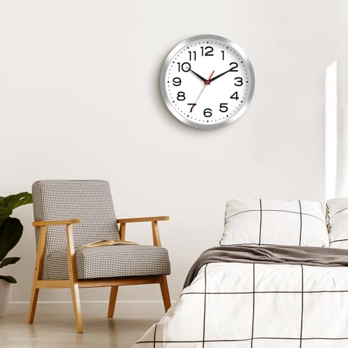 Roymnie 8 Inch Small Wall Clock, Battery Operated Silent Non Ticking Silver - Image 4
