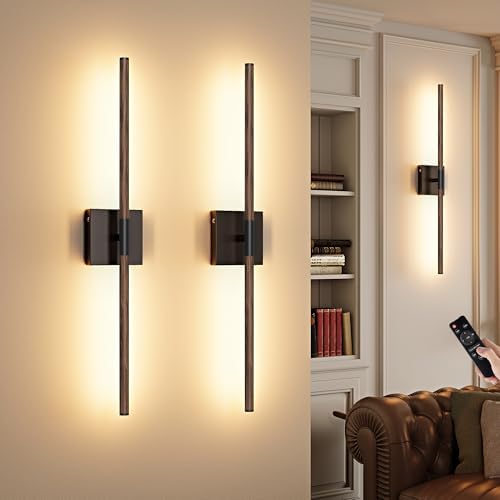 Morauroral Walnut Black Battery Operated Wall Sconces Set of 2 by Morauroral