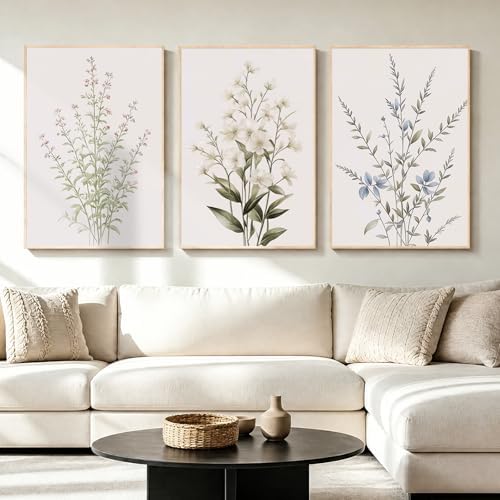 LAATOZ Neutral Framed Canvas Wall Art Flower Painting, Floral Boho Wall Decor by LAATOZWallArt