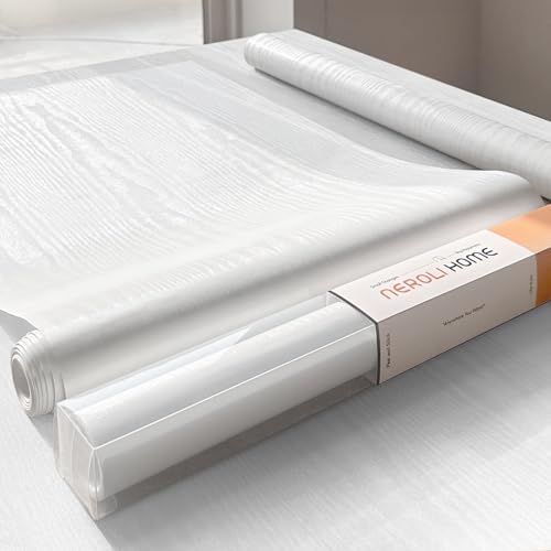 White Wood Grain Contact Paper, 17.3" x 197" Peel and Stick Wallpaper, by NEROLIHOME