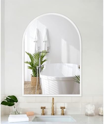 Arch Wall Mirror Bathroom Mirror White Metal Framed Mirror, Arched Metal Wall - Image 3