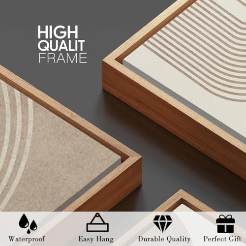 BINCUE Beige Neutral Canvas Wall Art Framed Geometric Abstract Wall Decor Mid - Image 6
