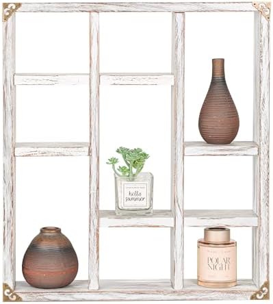 17.7x15.7-Inch Shadow Box Shelf 9-Slot Rustic Floating Shelves Larger Wall by MITREL