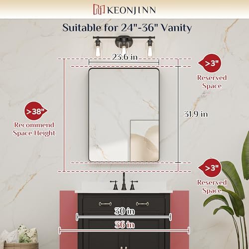 Keonjinn 24 x 32 Inch Brushed Nickel Bathroom Vanity Mirror, Aluminum Frame - Image 6