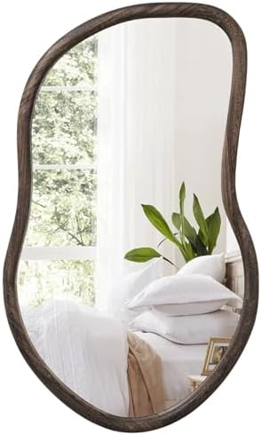 Asymmetrical Wall Mirror Rustic Brown Farmhouse Irregular Mirrors Wood Framed by FEUFOAM