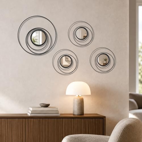 4 Piece Gold Round Wall Mirror Set Modern Metal Circles - Image 3