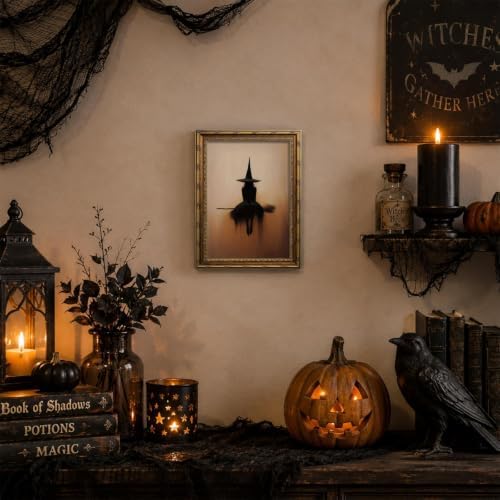 Vintage Gold Framed Halloween Canvas Wall Art - Image 4