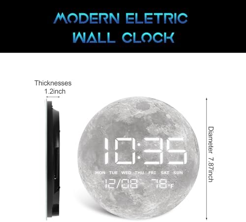 Digital Desk & Shelf Clock, LED Moon/Earth Design, Temperature Display - Image 2