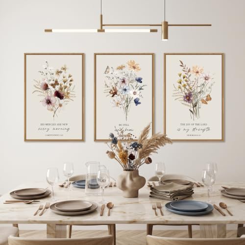 Large Boho Christian Floral Scripture Wall Art Set -24"x36"x3 - Image 2