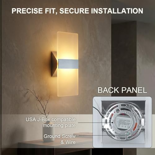12W Modern LED Wall Sconces 2-Pack, 3000K Warm Light - Image 4