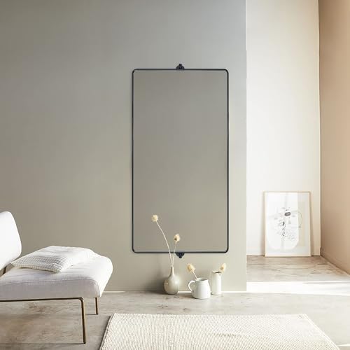 TEHOME Pivot Full Length Bathroom Vanity Mirror Matt Black Metal Framed Full - Image 3