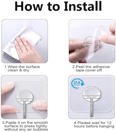 Adhesive Wall Hooks No Drill Clear Heavy Duty, 13LB Sticky 12 Pack - Image 6